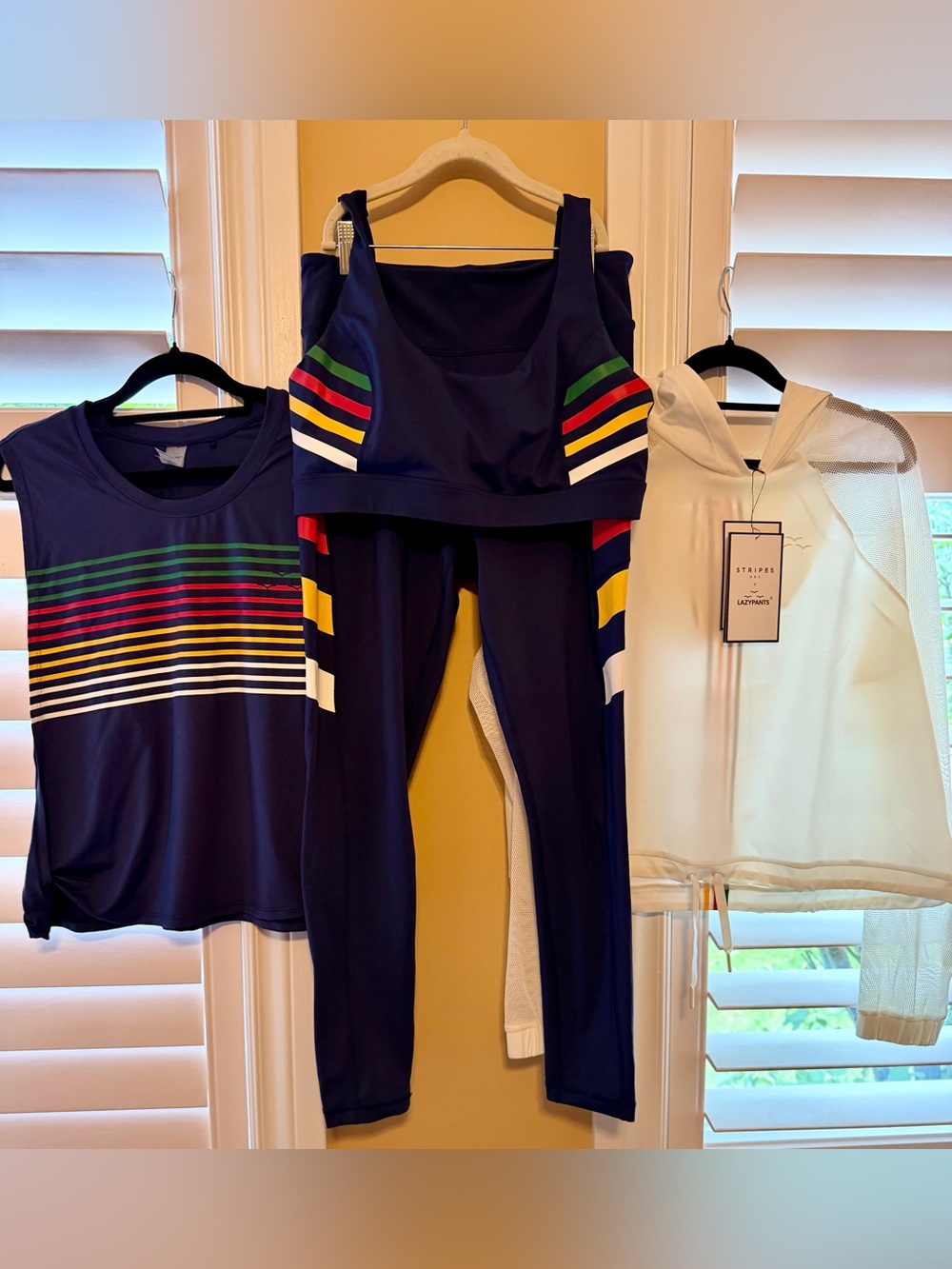 4pc Set! Limited Edition LazyPants Collboration Active Wear Set HBC Stripes Navy